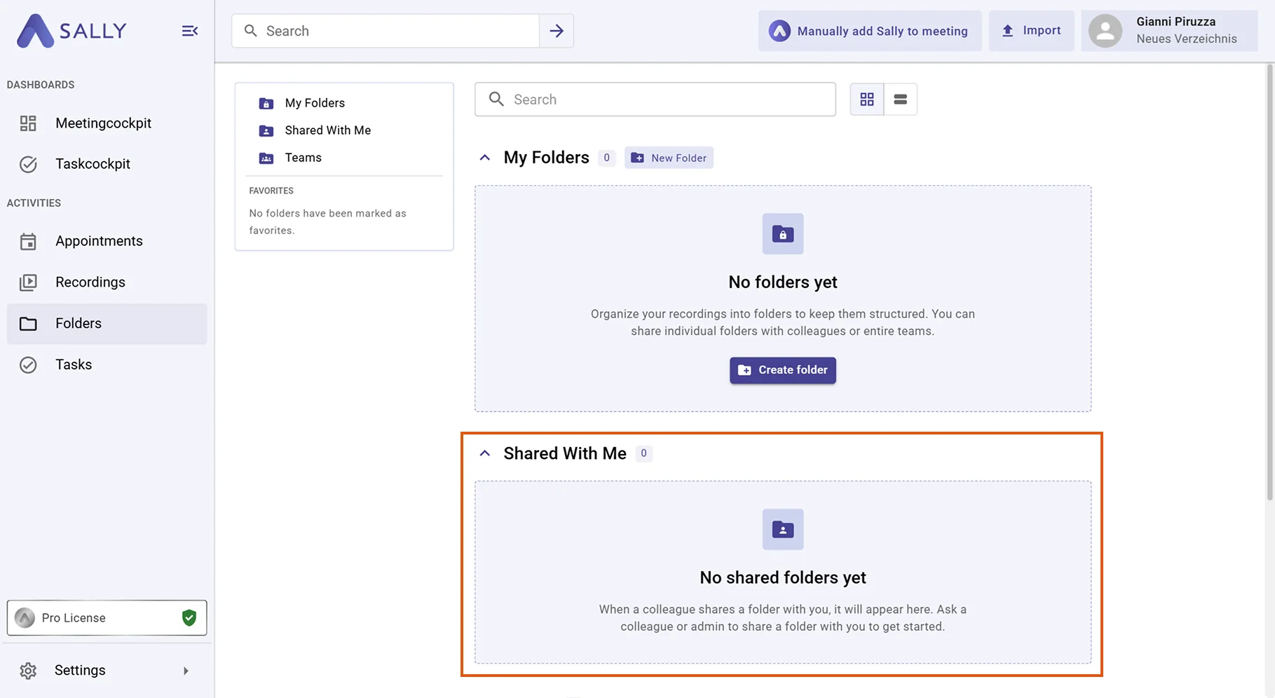 Shared with me section in the folder overview