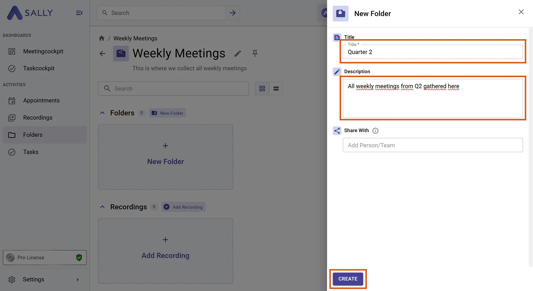 Dialog for creating a sub-folder