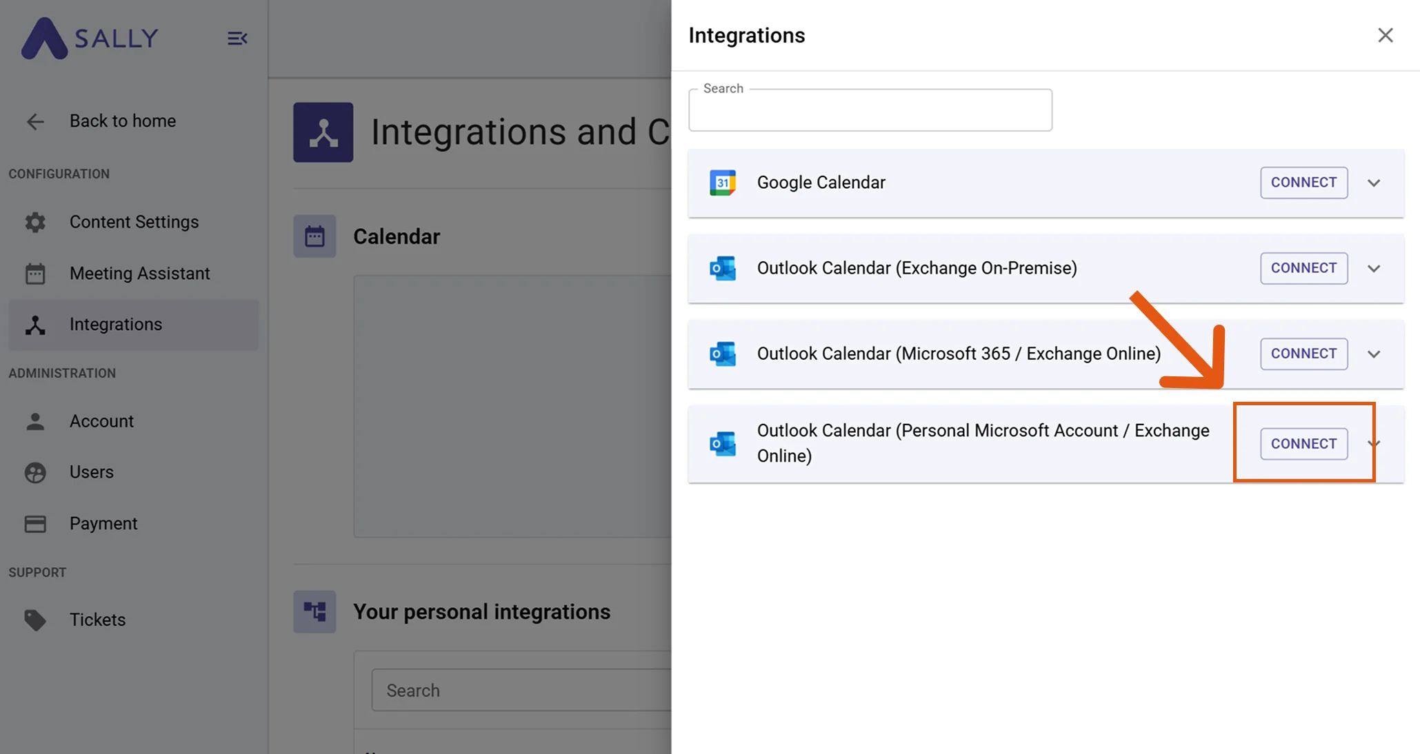 Outlook Calendar personal Microsoft account integration