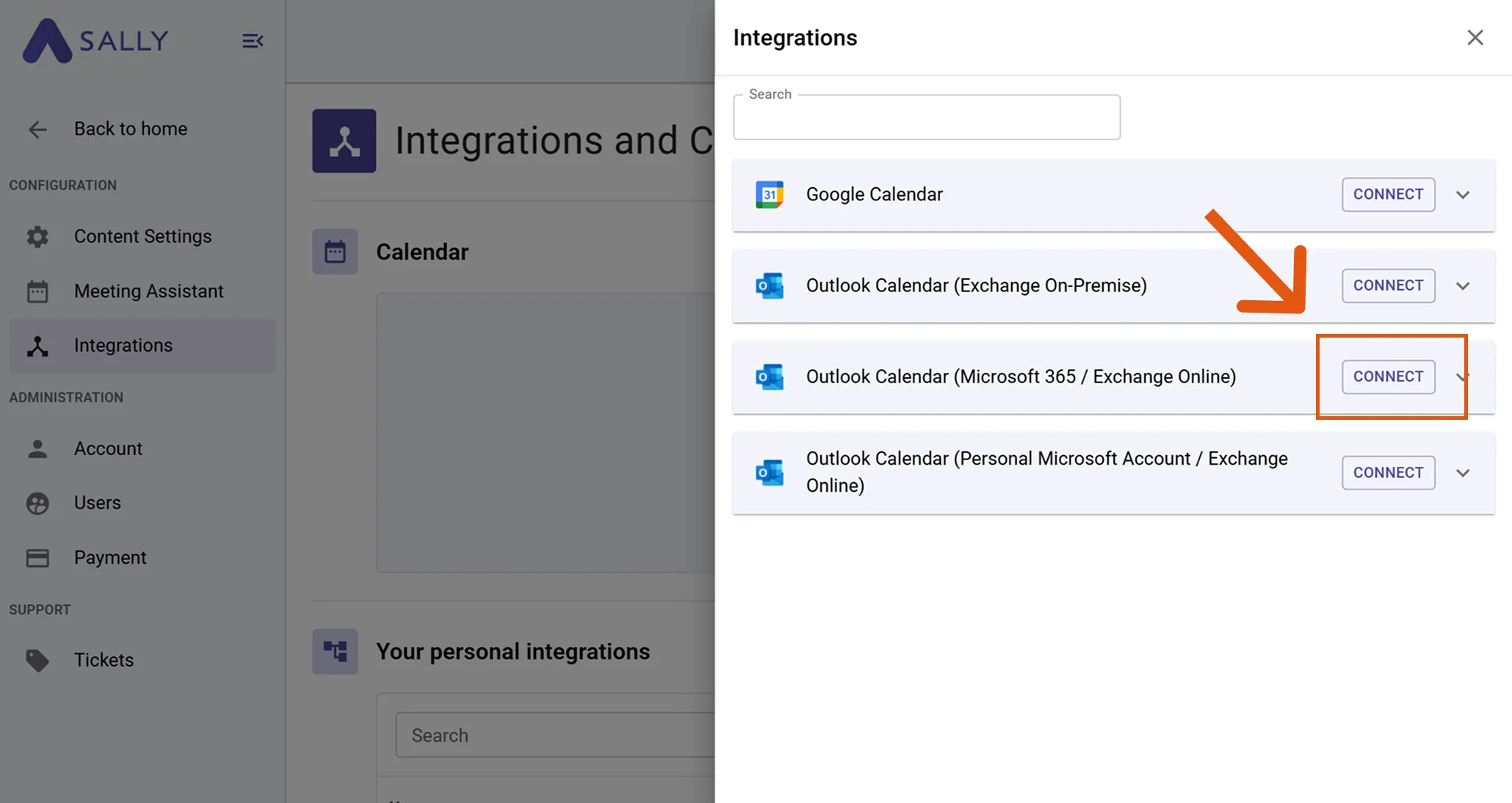 Outlook Calendar Microsoft 365 integration with connect button