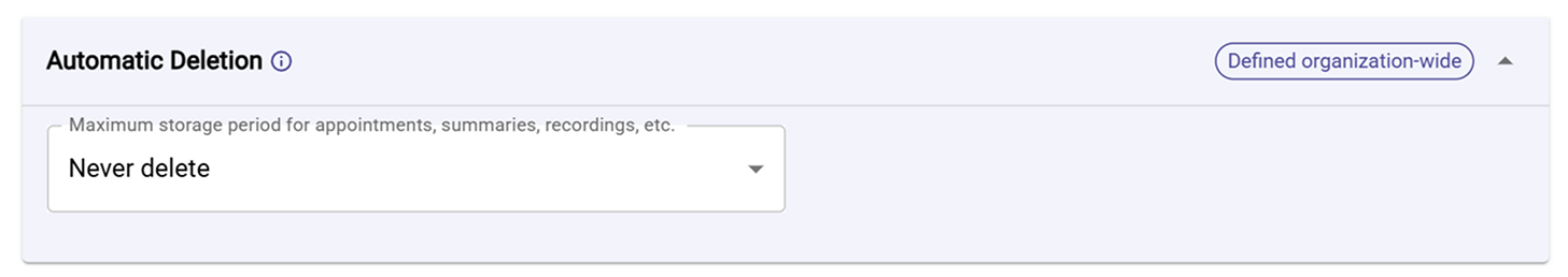 Automatic Deletion setting showing the retention period dropdown