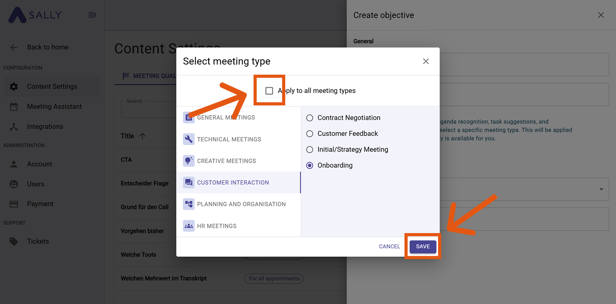 Meeting type Sally AI
