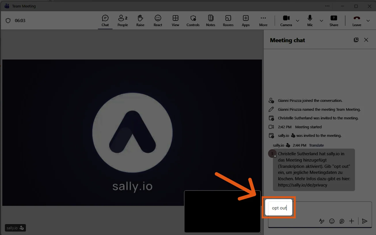 Type opt out in the meeting chat