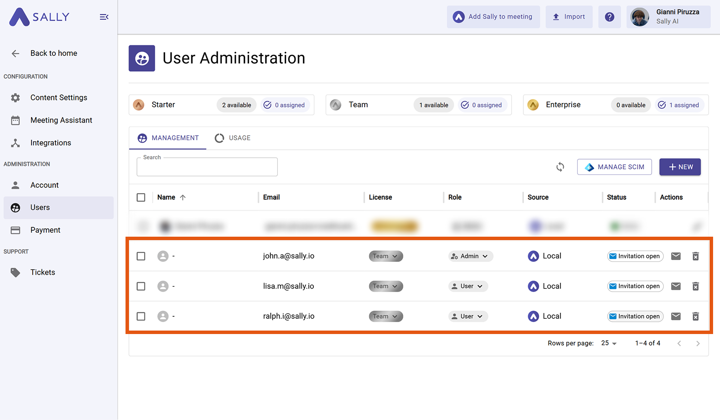 SCIM Sally AI user list