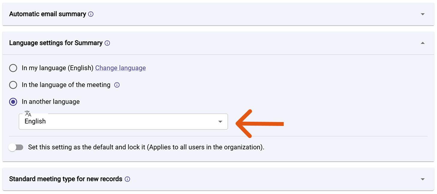 Language settings for Summary