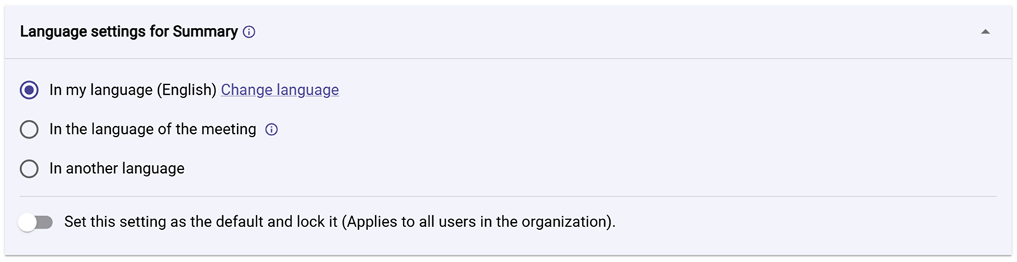 Language settings for Summary