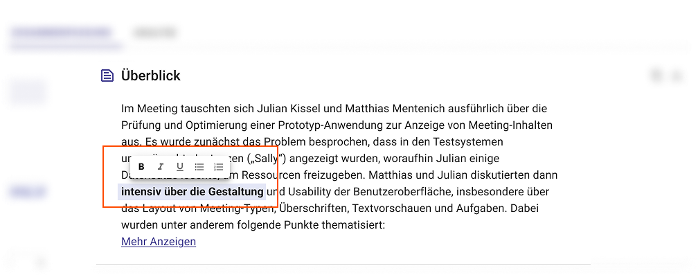 Zusammenfassung bei Sally bearbeiten