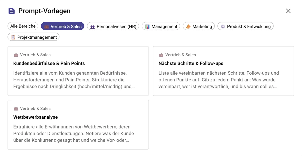 Promptvorlagen für Benutzerdefinierte Einblicke in Sally AI
