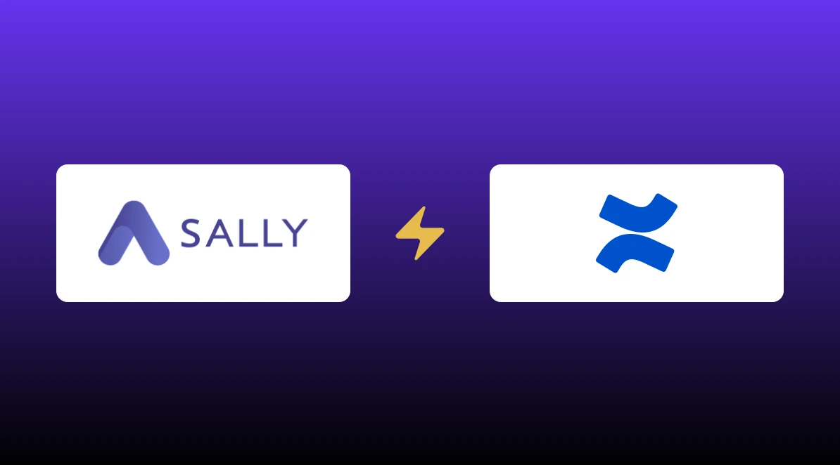 Sally-Logo und Confluence-Logo, verbunden durch einen Blitz für die Automation