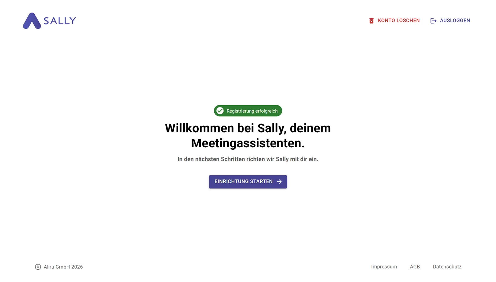 Sally AI Registrierung abschließen