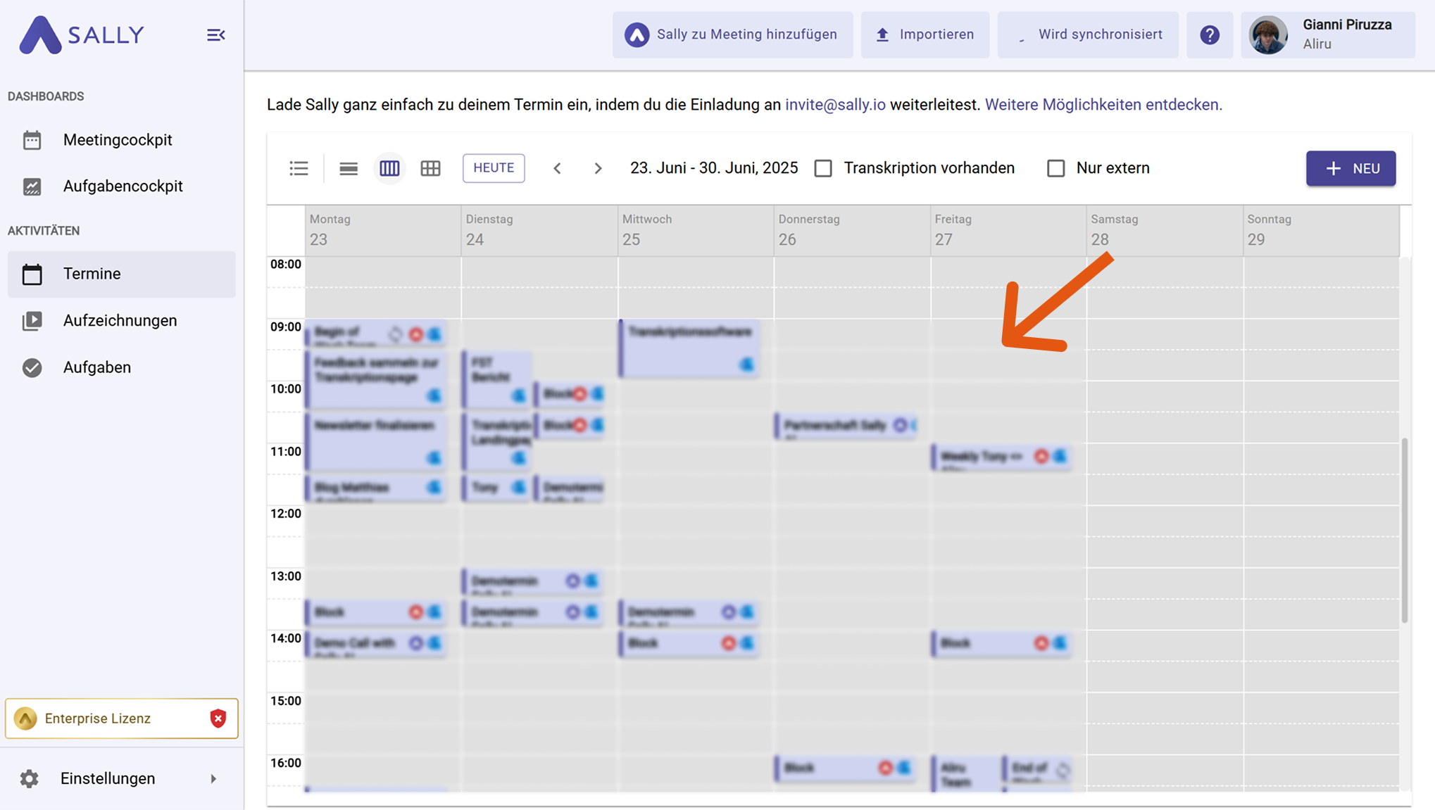 Sally Kalenderansicht mit Apple Kalender Terminen