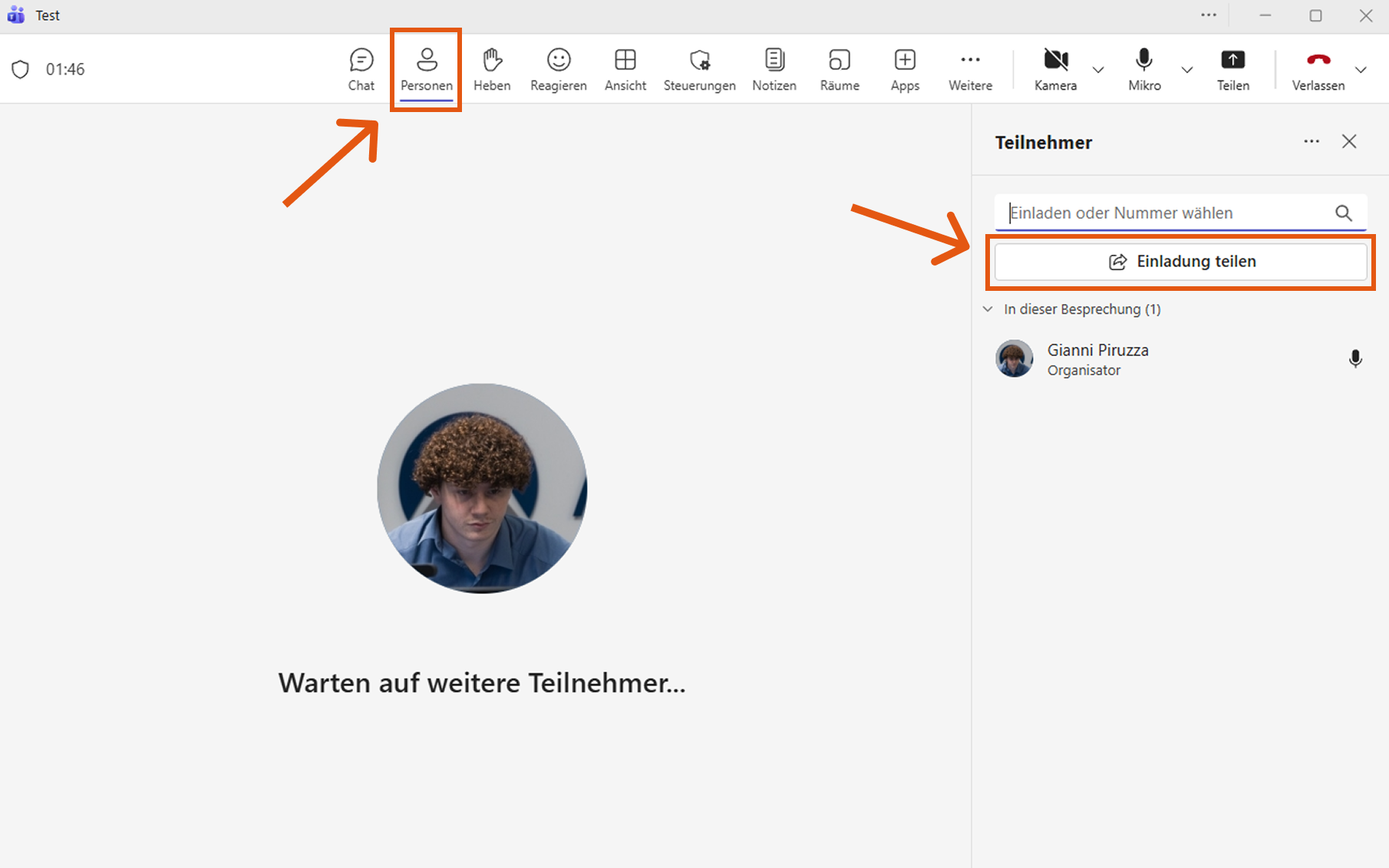 Teilnehmerbereich in Microsoft Teams öffnen