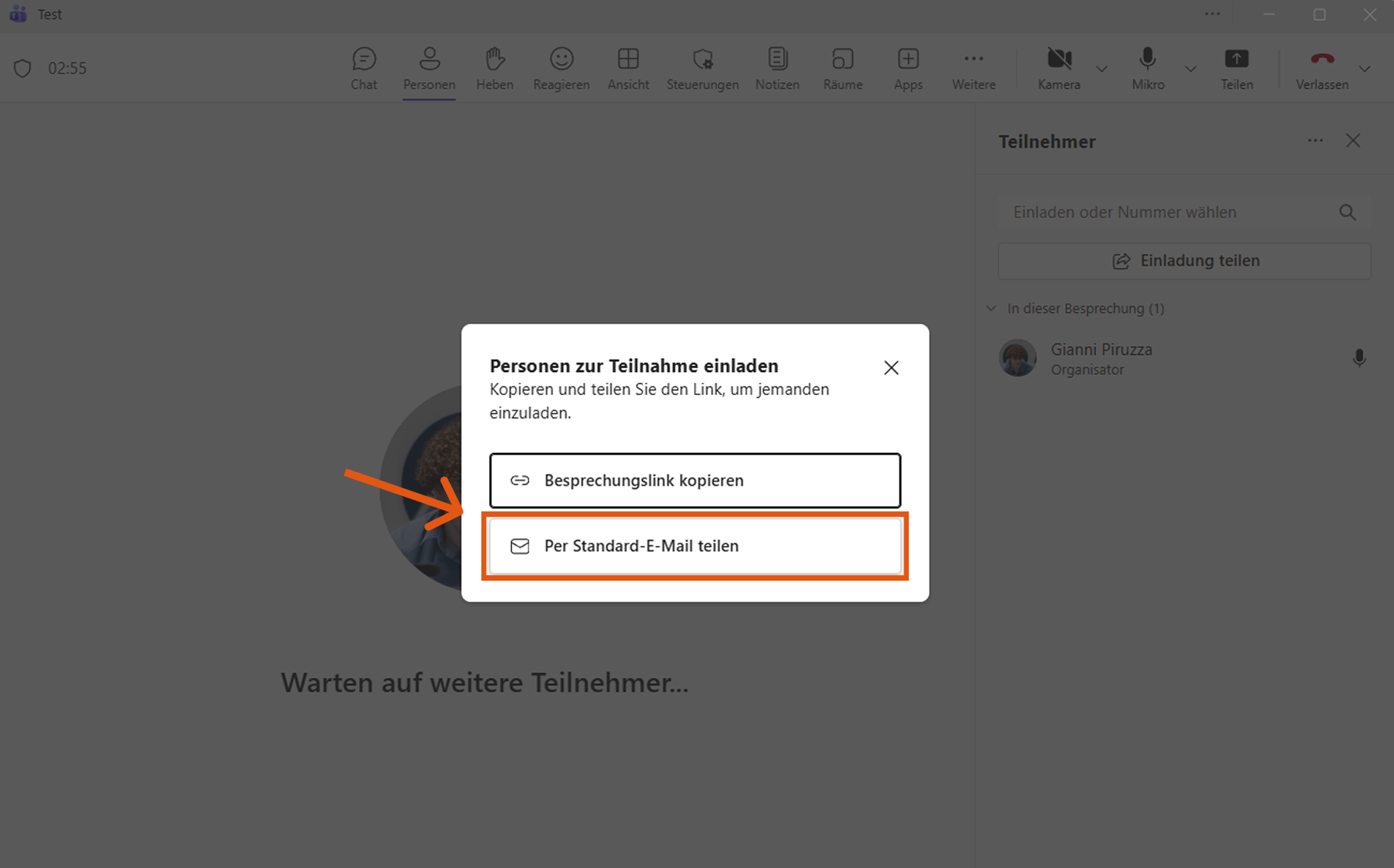 Meetingeinladung teilen