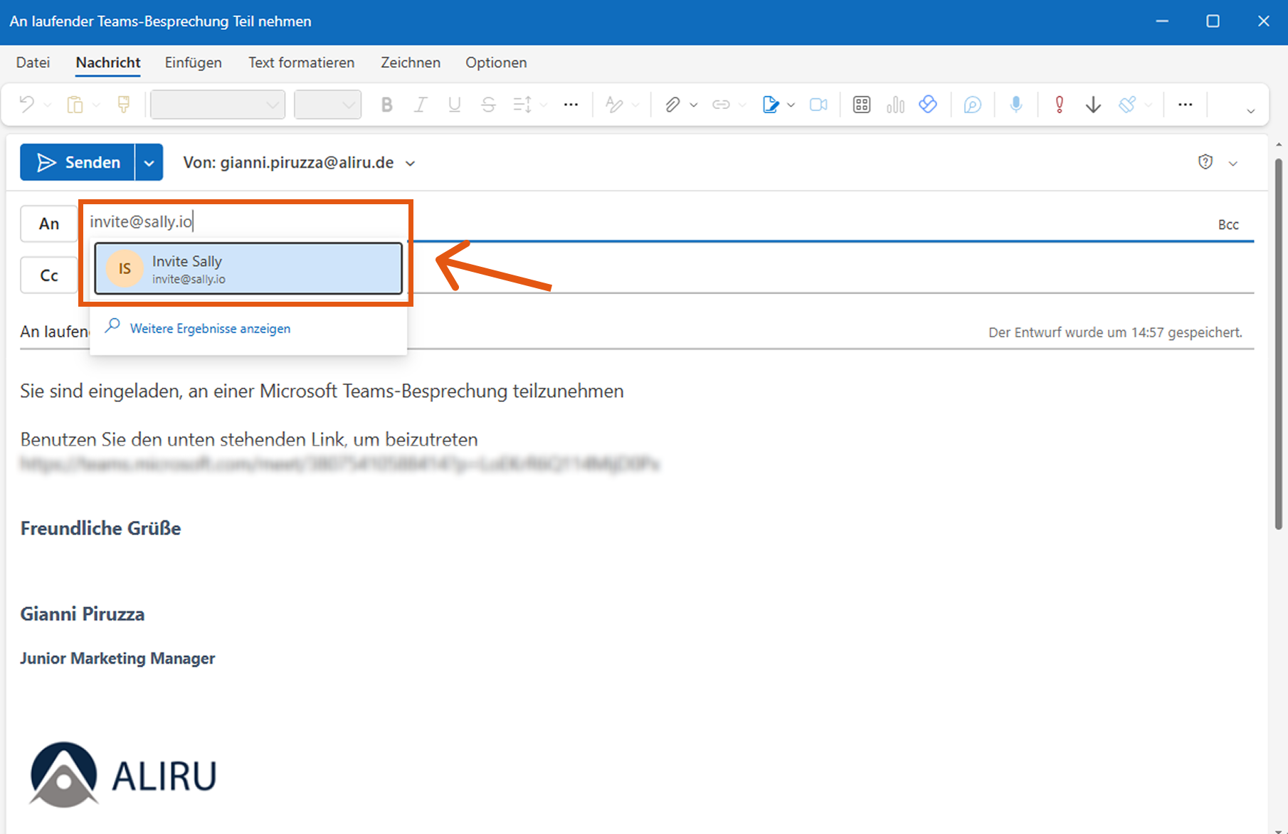 Einladung per E-Mail teilen