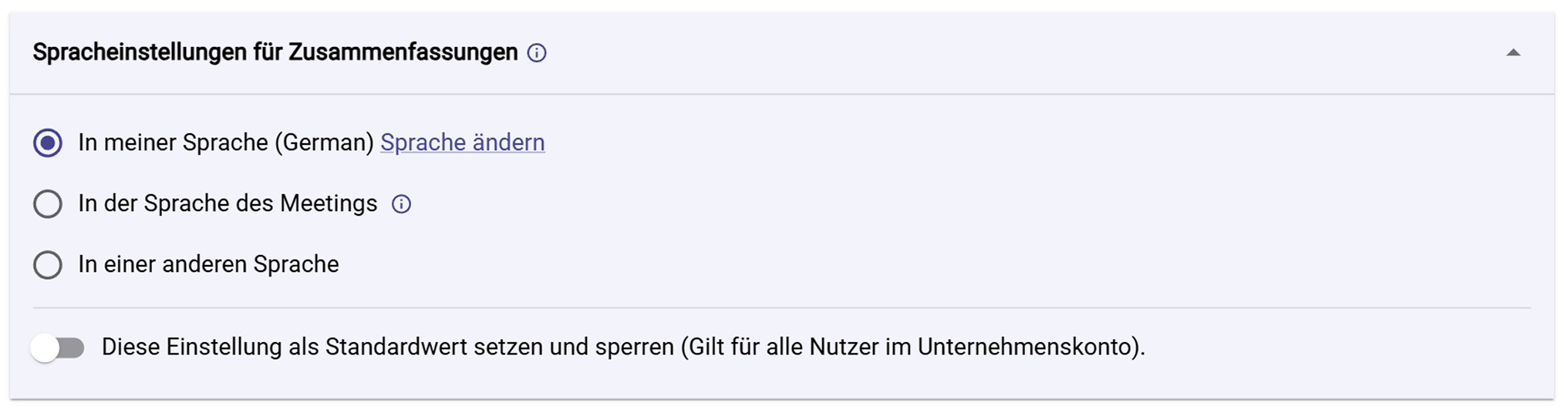 Spracheinstellungen für automatische Zusammenfassungen