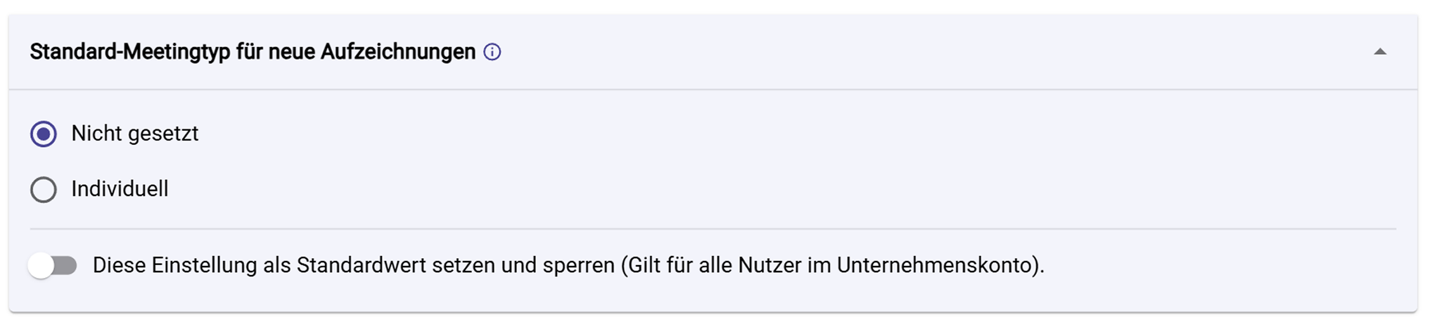 Optionen für Standard-Meetingtypen