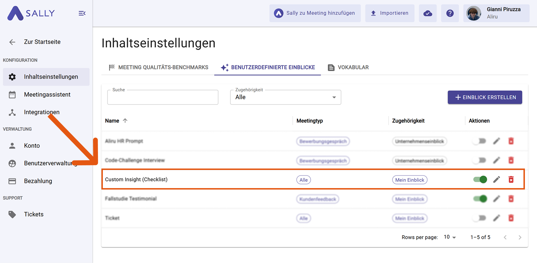 3-Schritte-Setup für Benutzerdefinierte Einblicke
