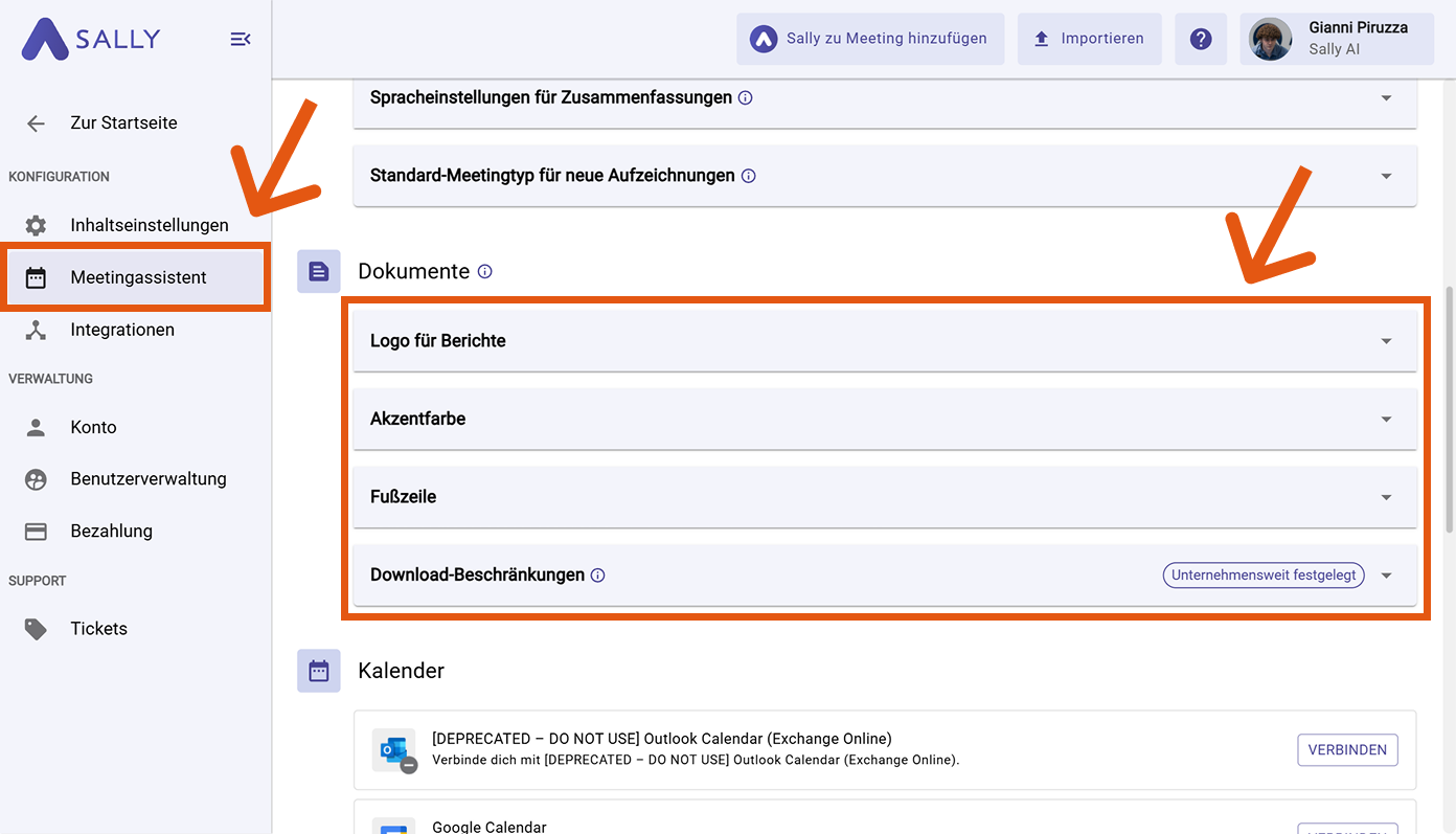 Logo-Einstellungen für Berichte in Sally