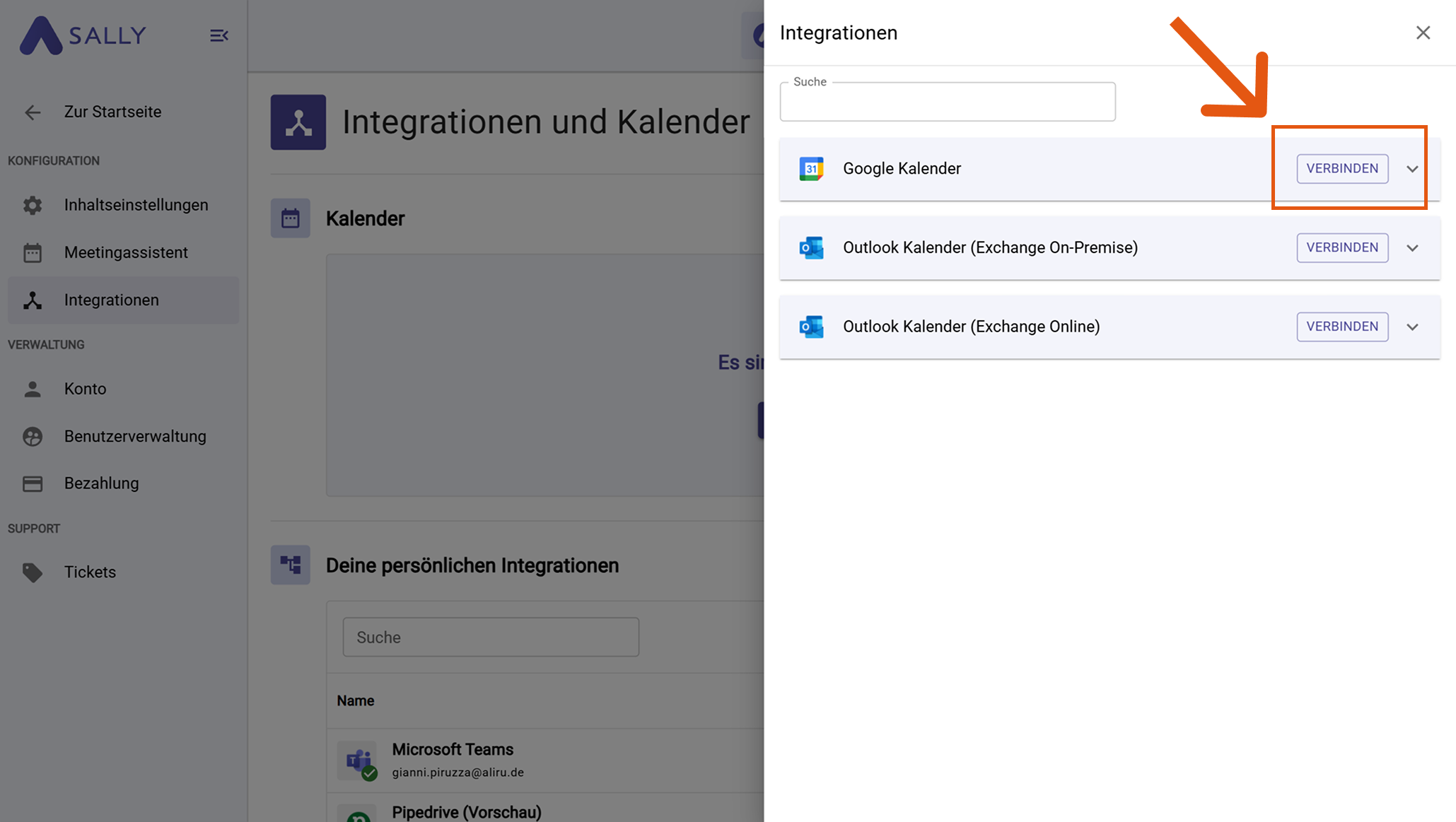 Google Calendar integration option with Connect button