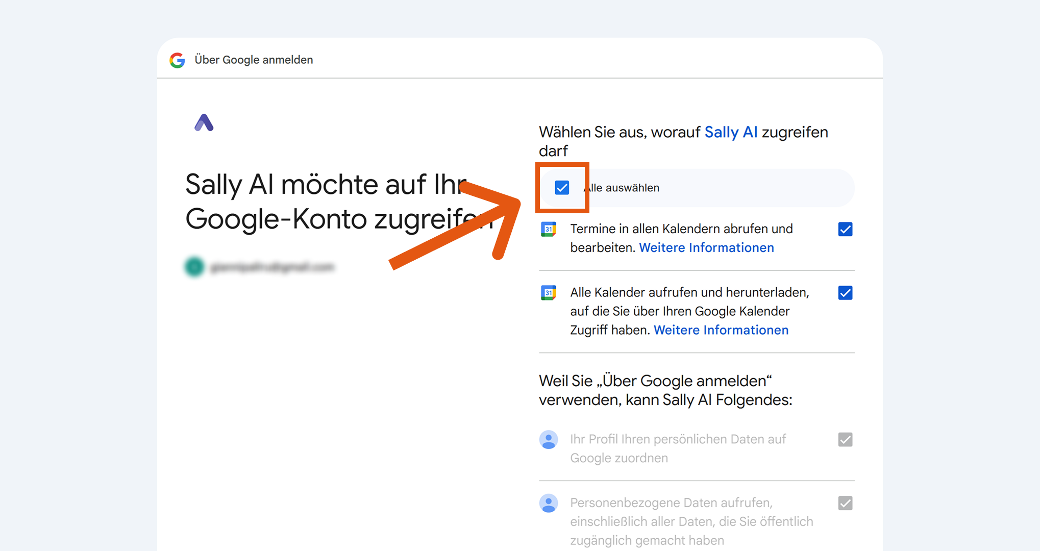 Sally calendar view showing Google Calendar events