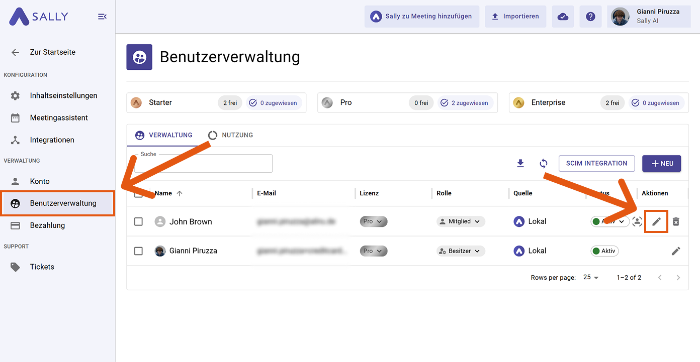 Benutzerverwaltung öffnen