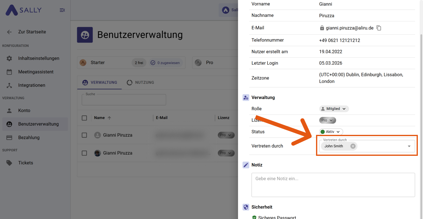 Vertretung festlegen