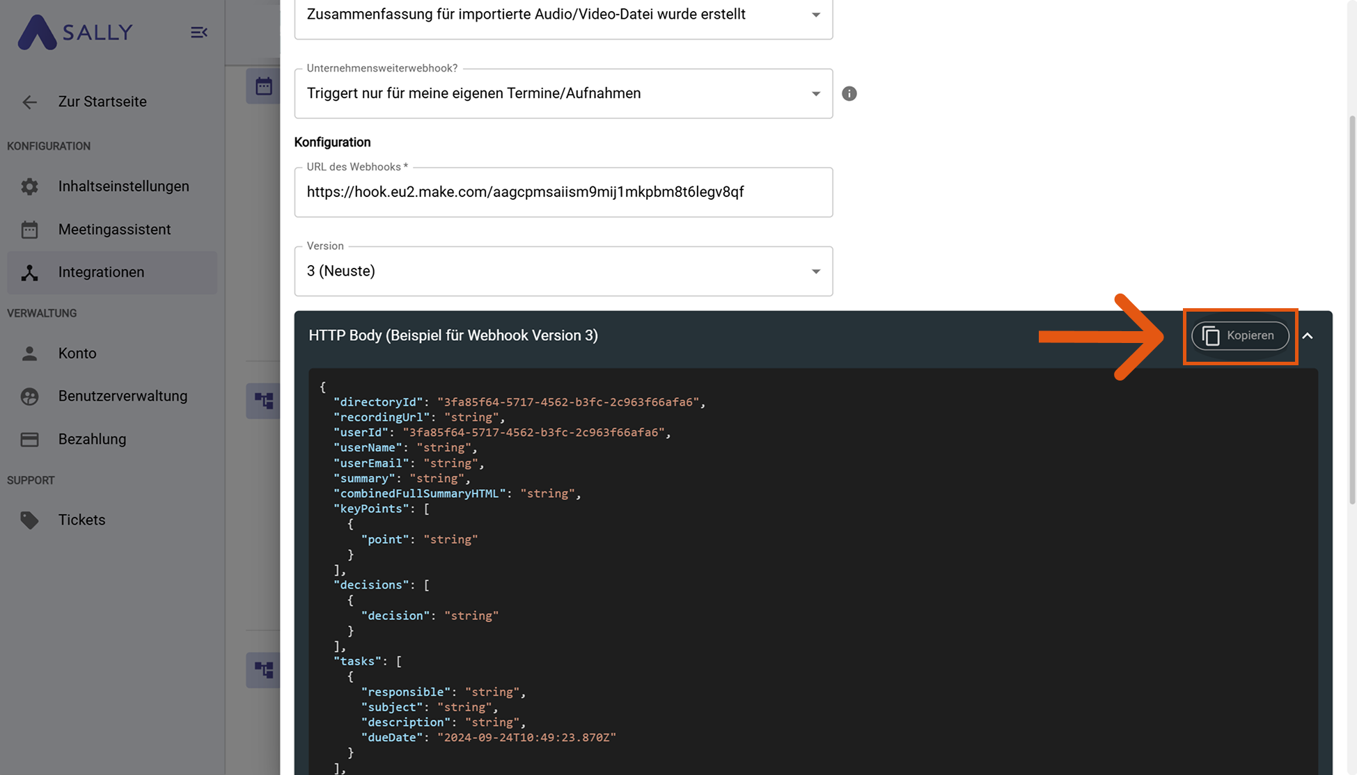 JSON-Beispiel in Sally