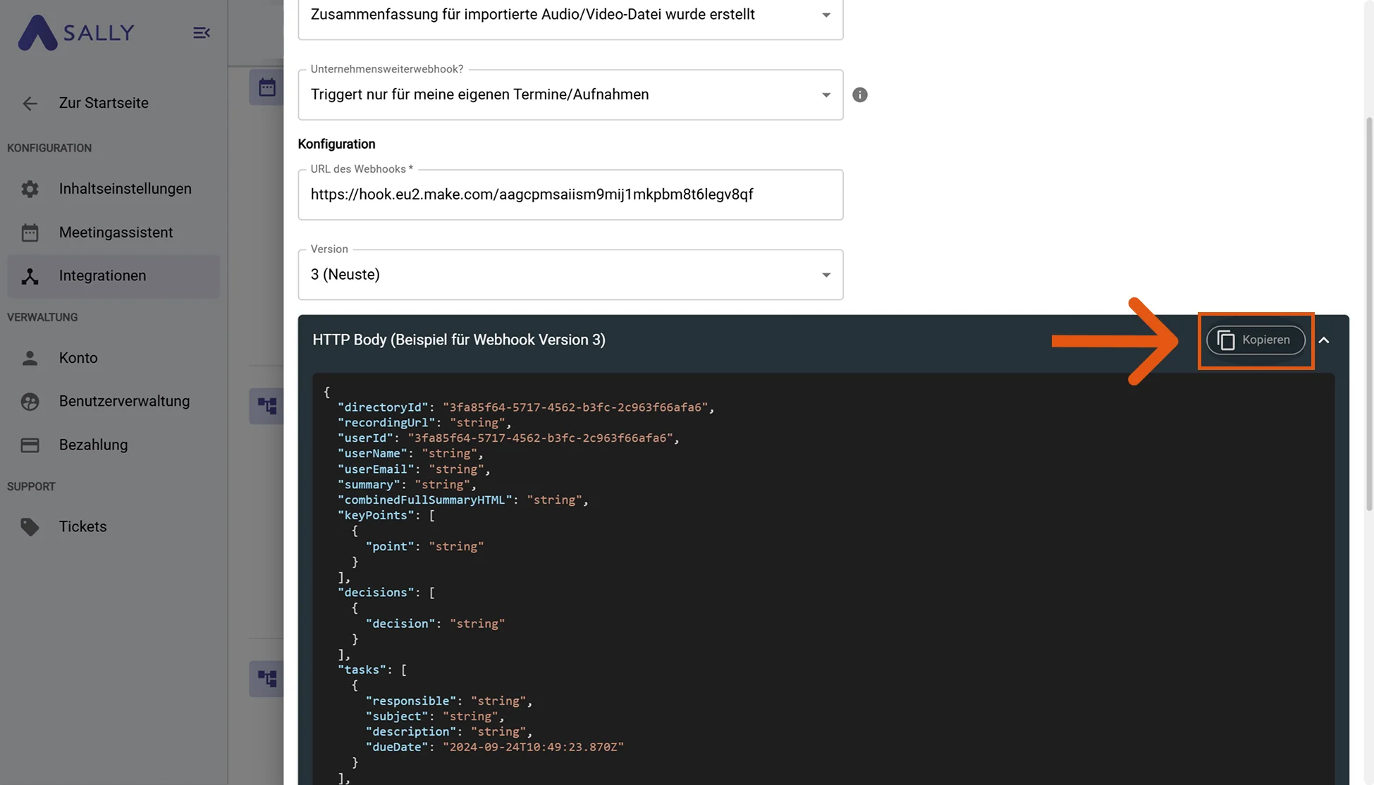 JSON-Beispiel in Sally