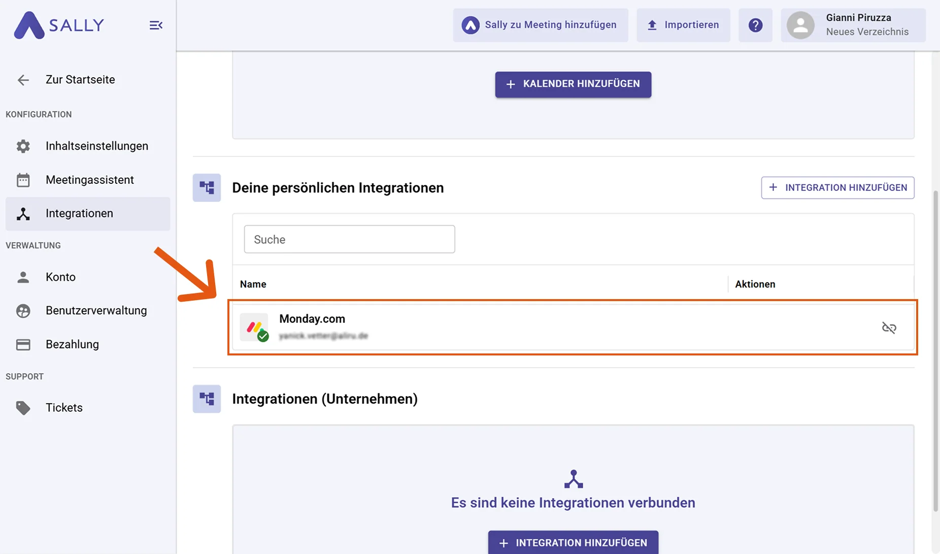 Monday.com als verbundene Integration