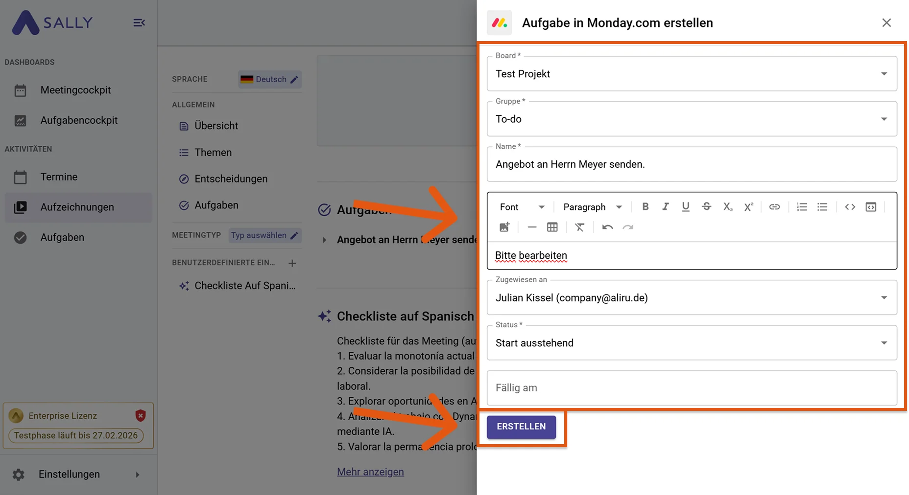 Formular zum Erstellen einer Aufgabe in Monday.com