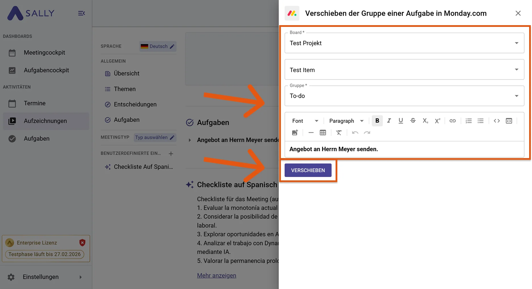 Aufgabe in eine andere Gruppe in Monday.com verschieben