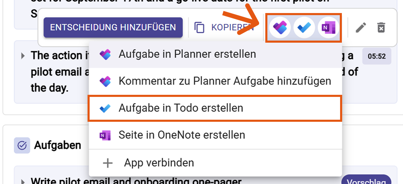 Aufgabe in Microsoft To Do erstellen auswählen