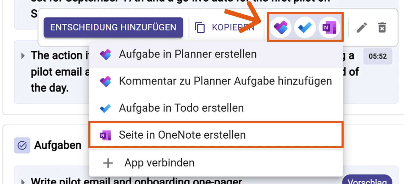 Seite in OneNote erstellen auswählen