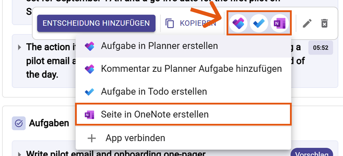Seite in OneNote erstellen auswählen