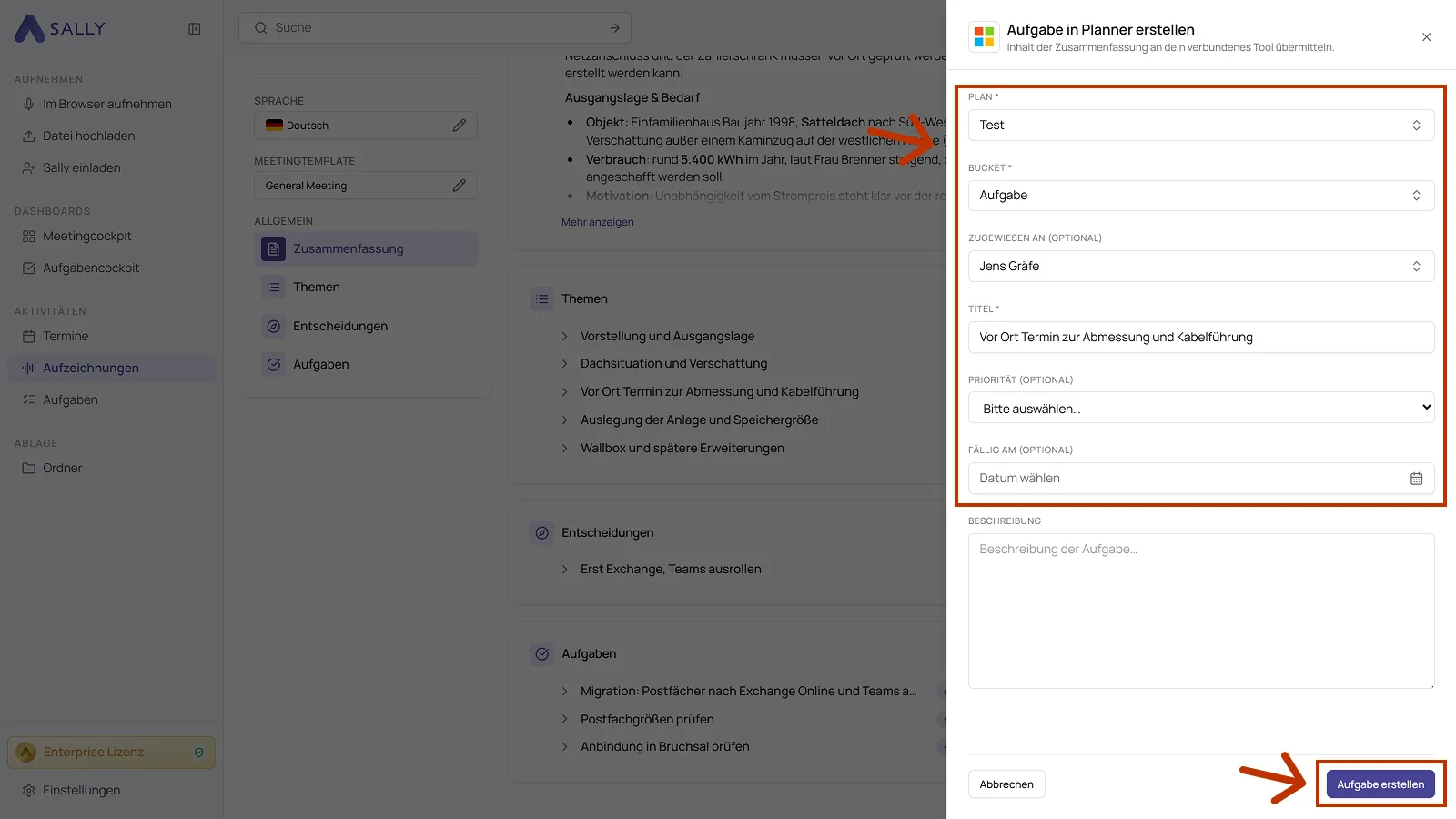 Dialog Aufgabe in Planner erstellen mit Plan, Bucket, Zugewiesen an, Titel, Priorität und Fällig am