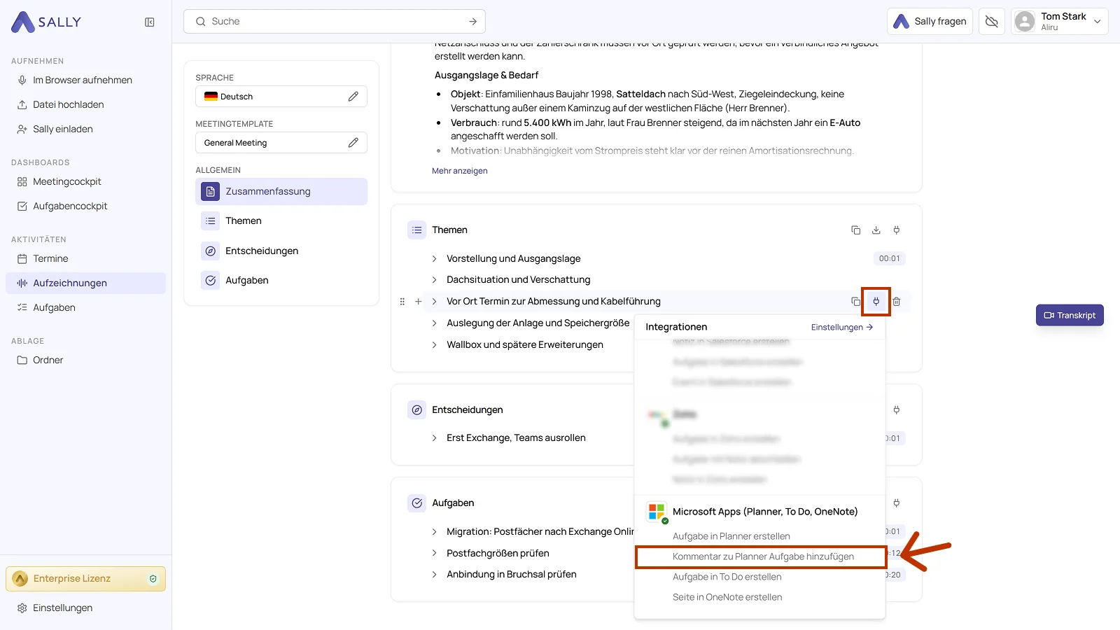 Liste der Integrationen mit der Microsoft Apps Aktion für einen Planner-Kommentar