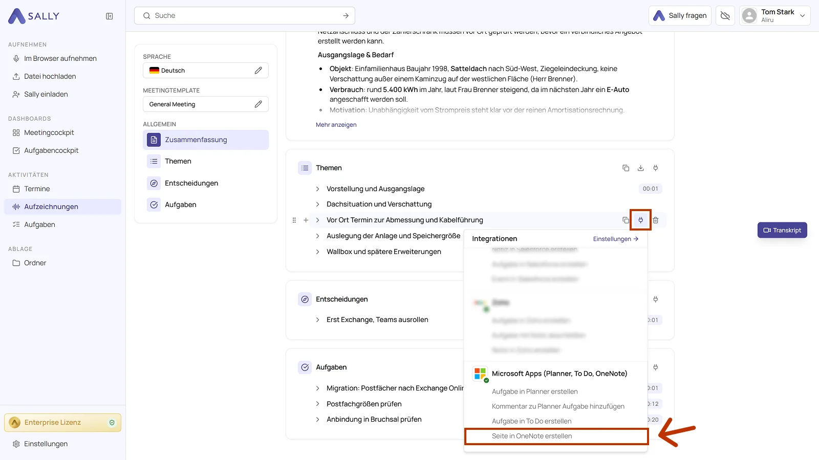 Liste der Integrationen mit der Microsoft Apps Aktion für eine OneNote-Seite