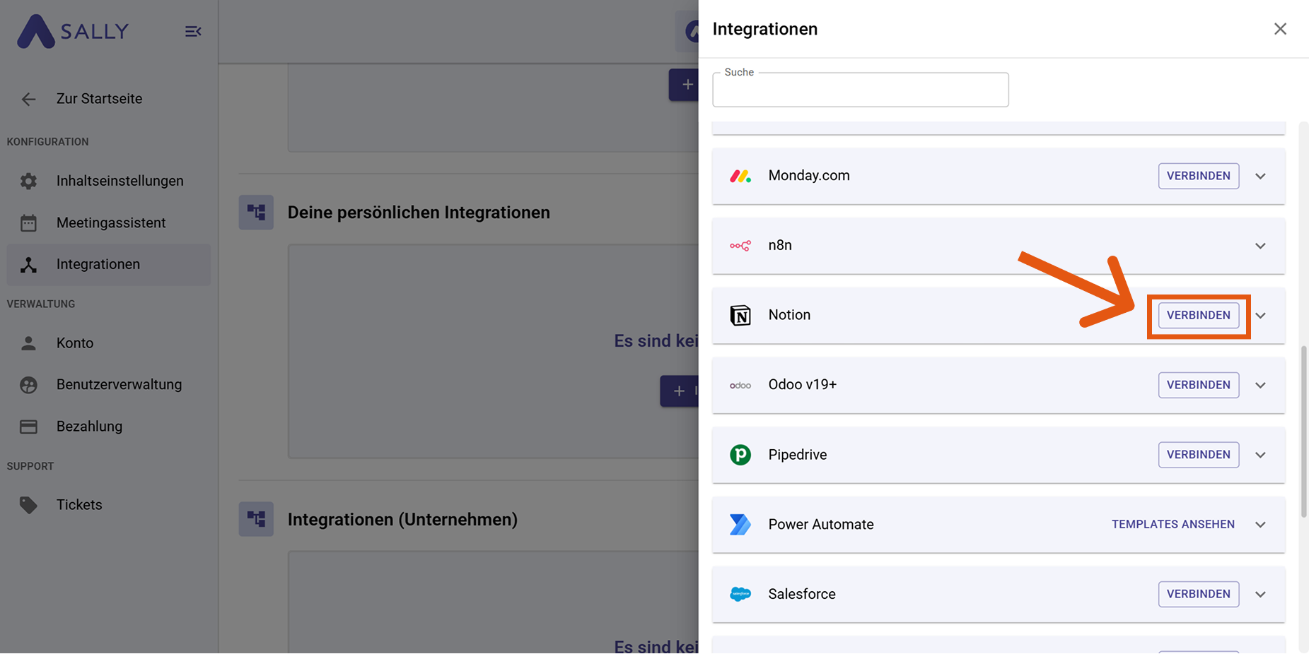 Notion Integration verbinden