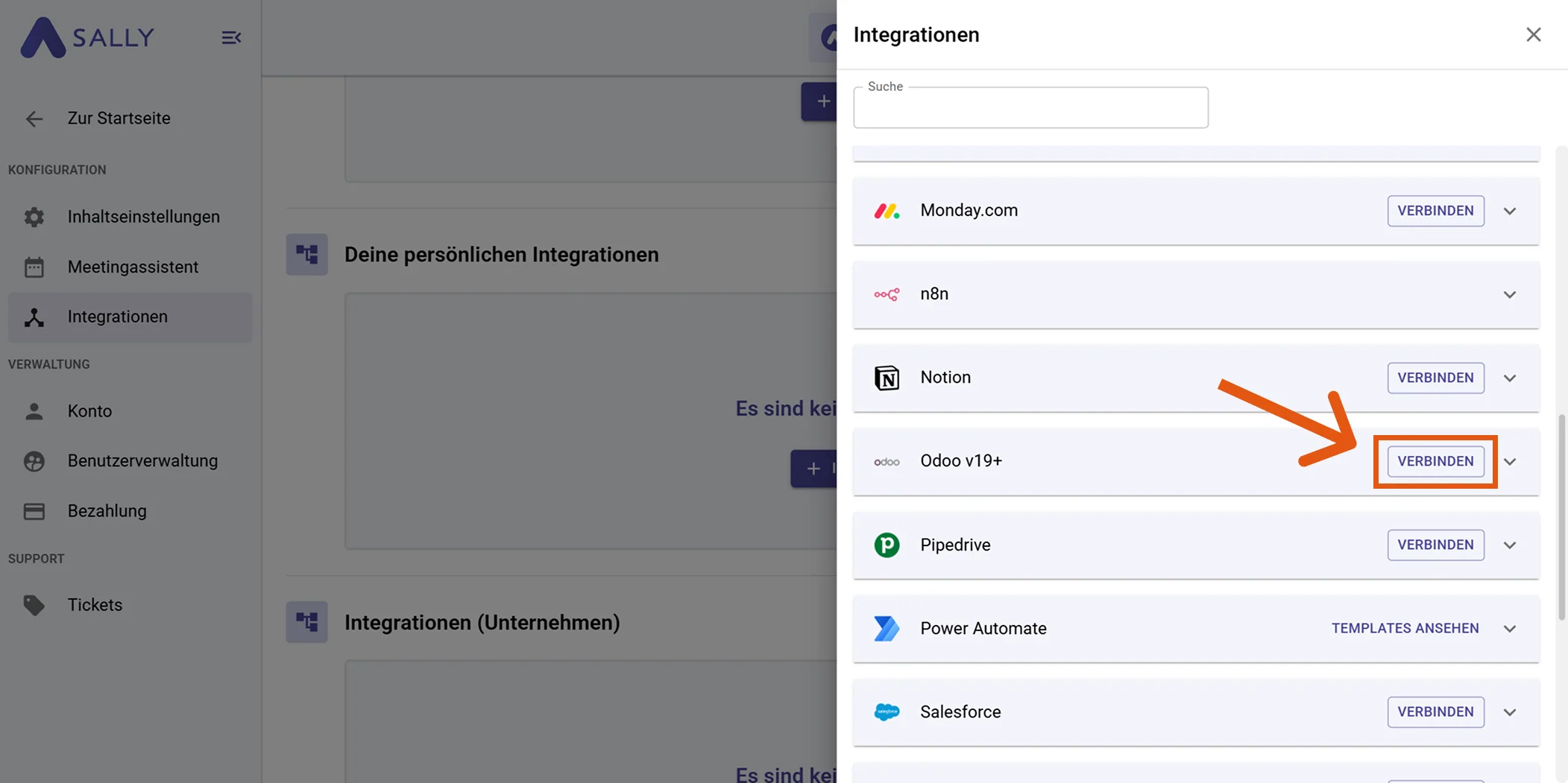 Odoo Integration auswählen