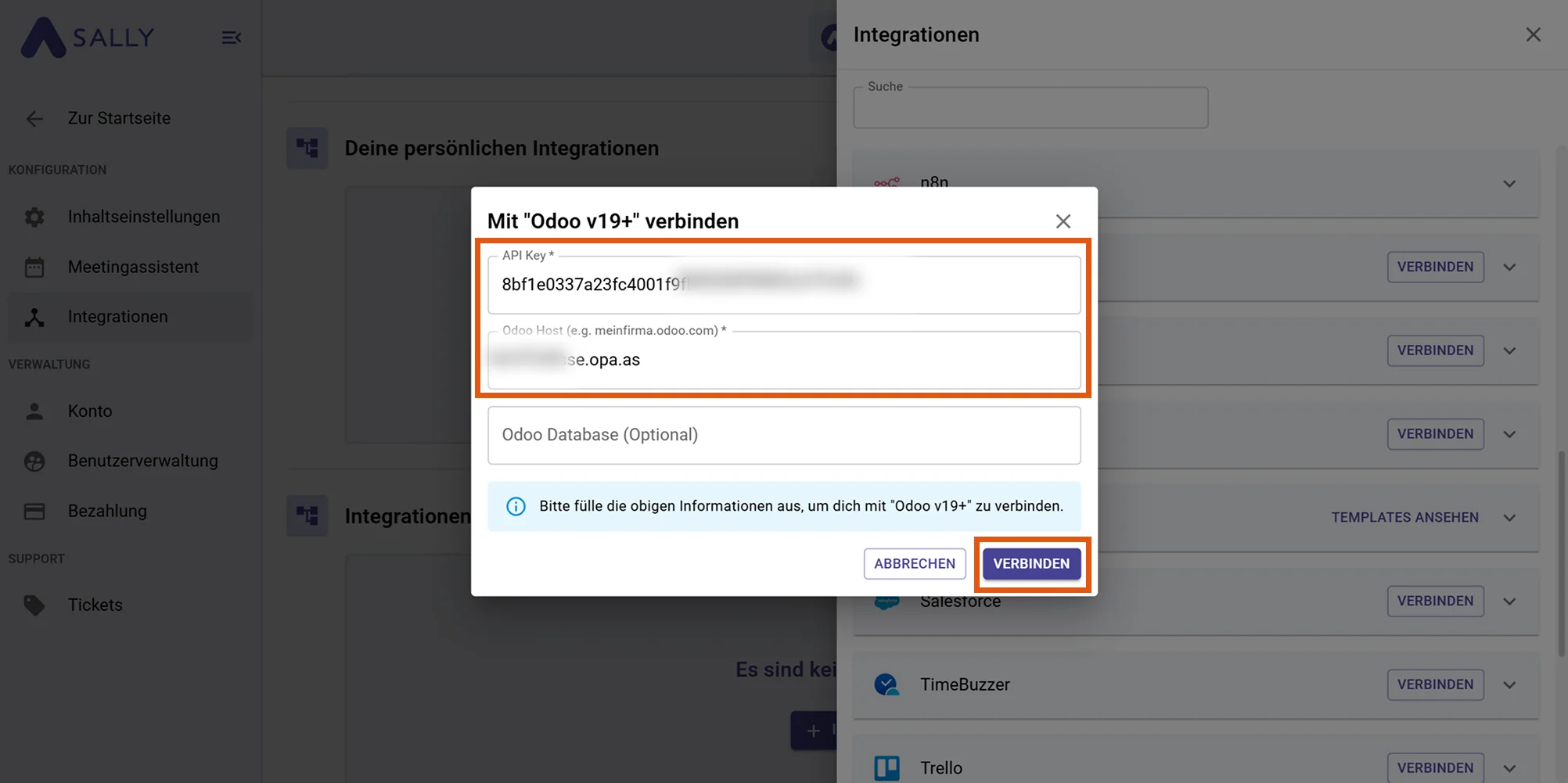 Odoo Integration auswählen