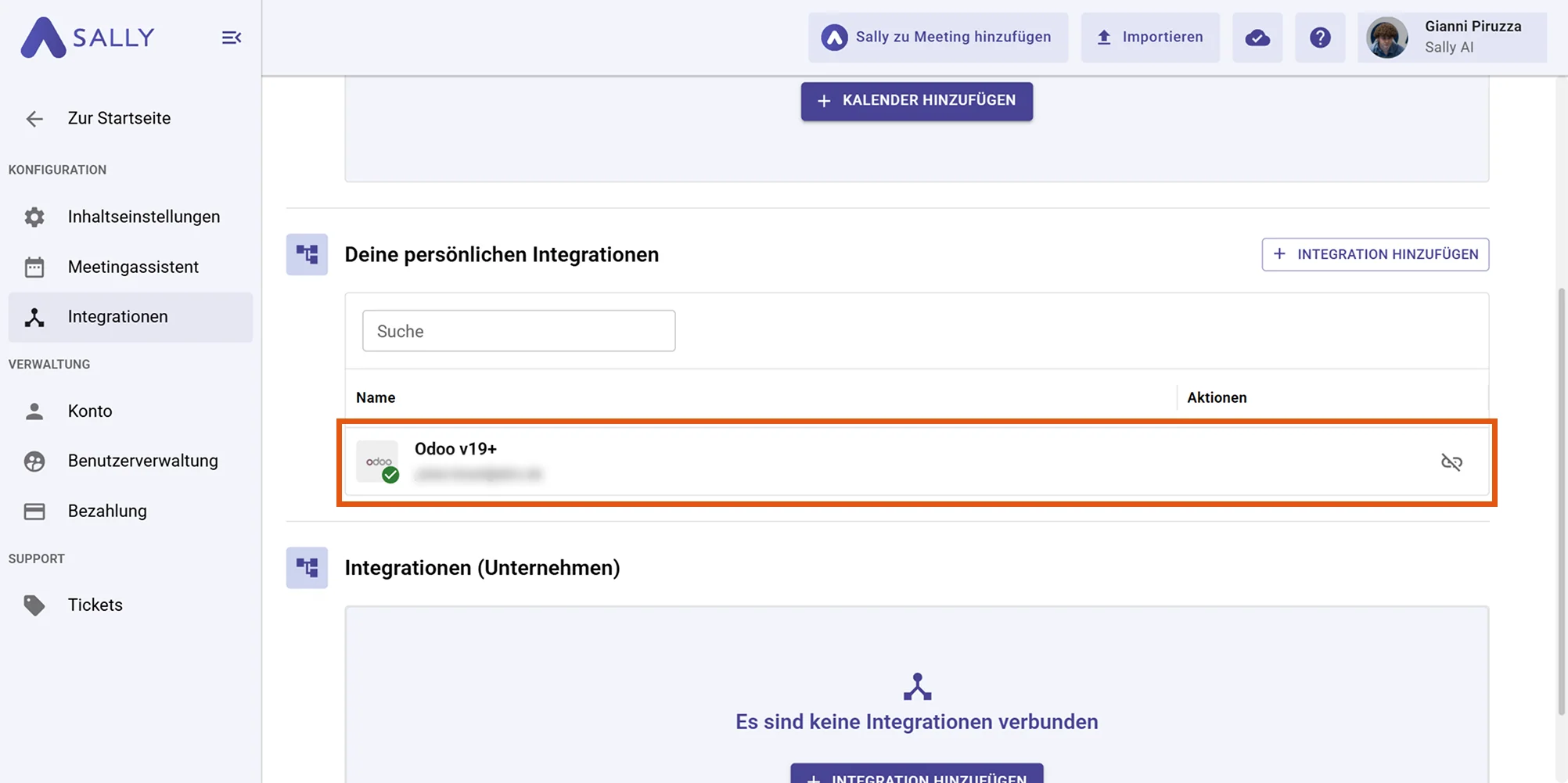 Odoo Integration verbunden