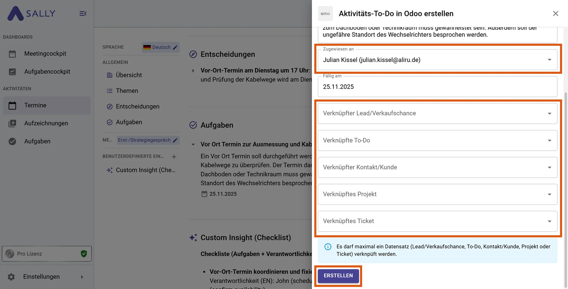 Aktivitäts To Do Formular
