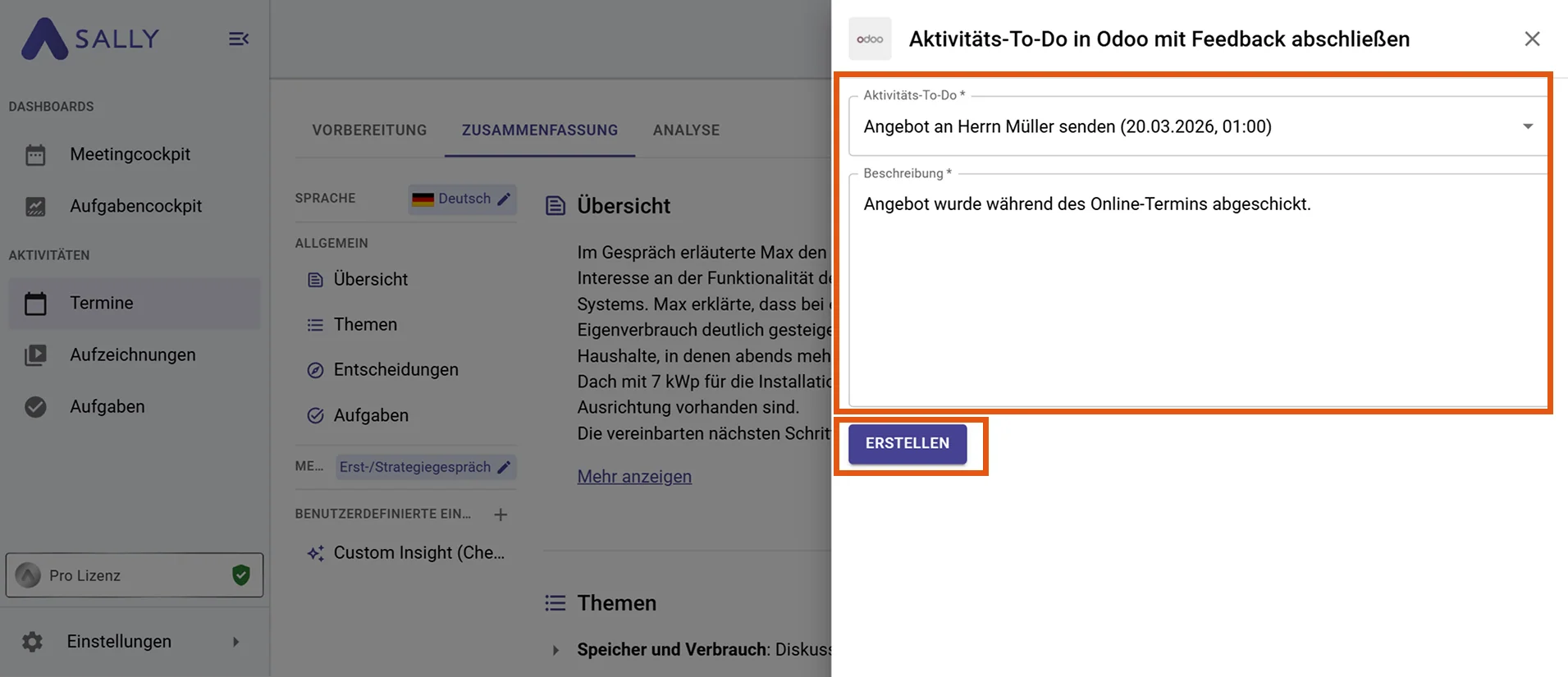 Feedback Formular Odoo Aktivität