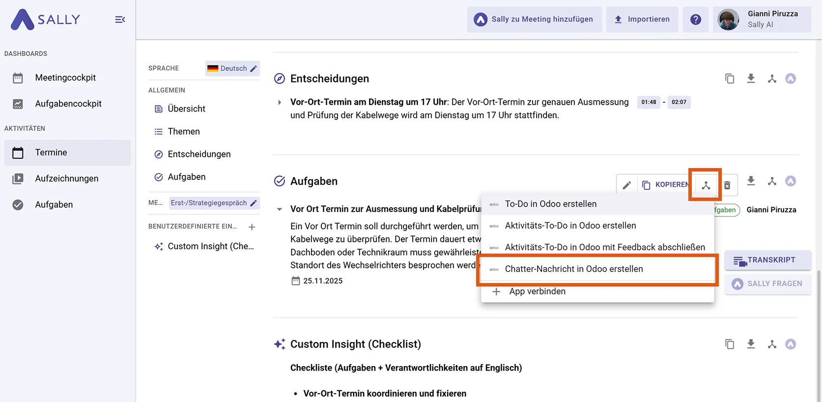 Chatter Nachricht erstellen auswählen