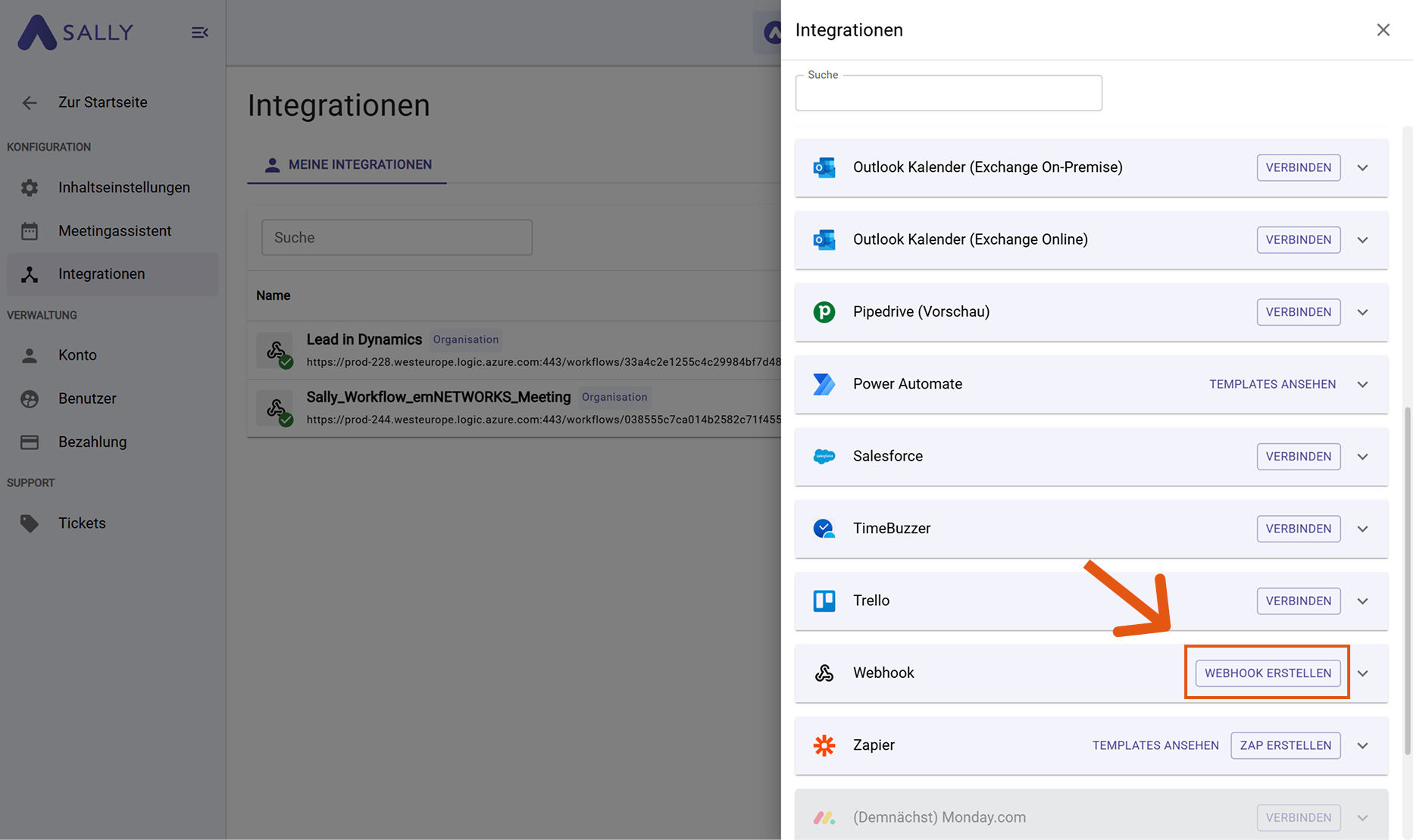 Webhook-Integration auswählen