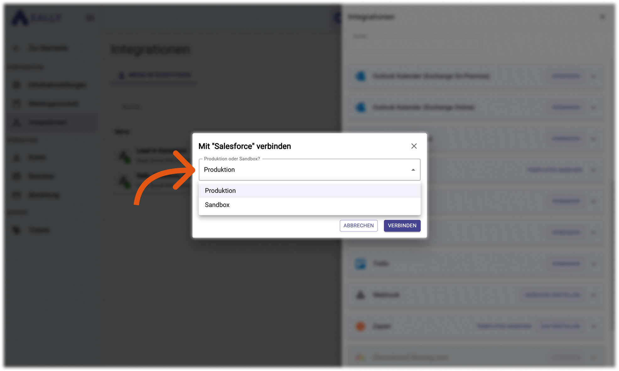 Salesforce unter deinen persönlichen Integrationen aufgelistet