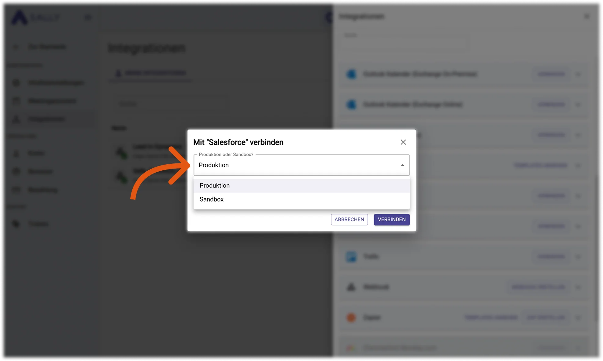 Salesforce unter deinen persönlichen Integrationen aufgelistet