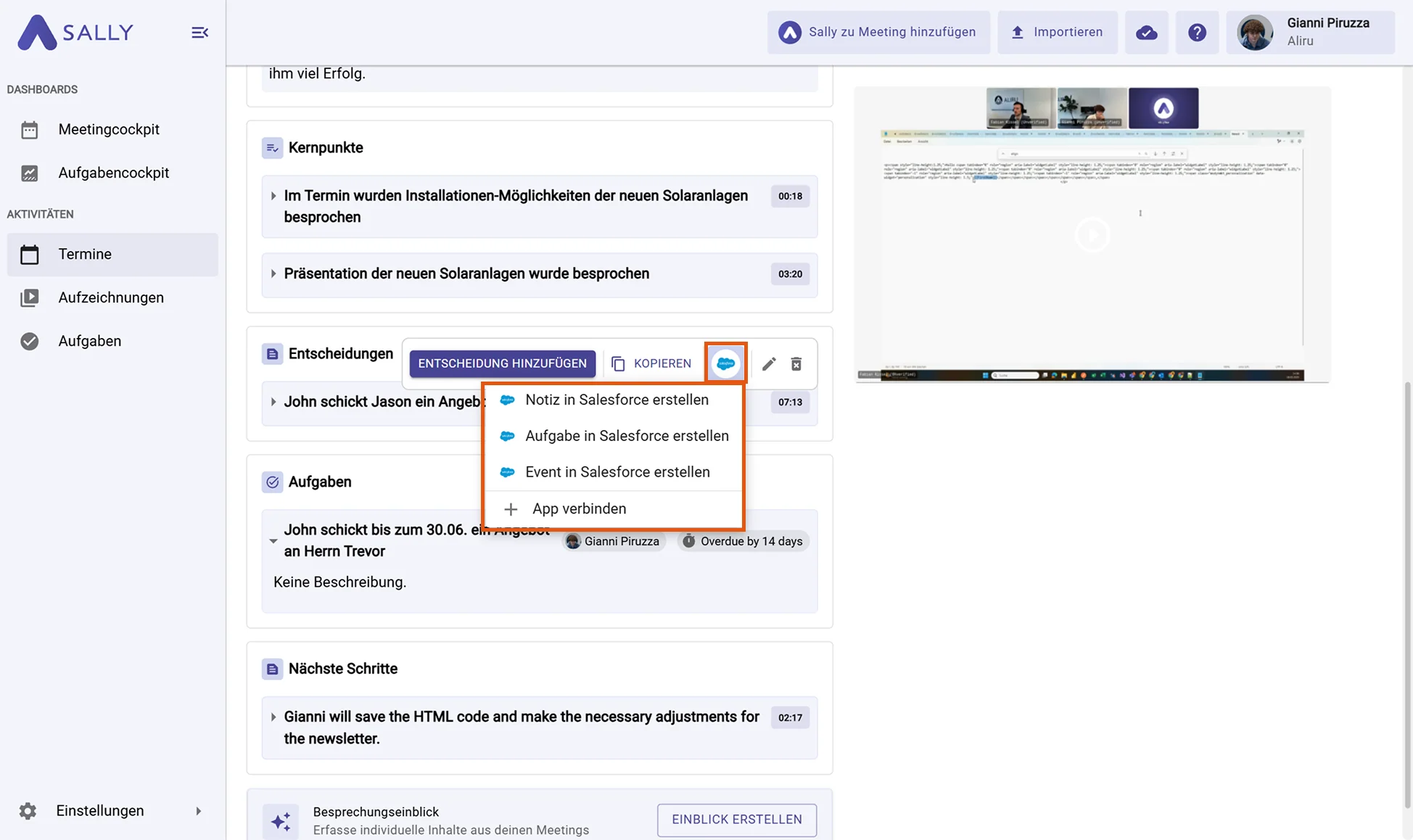 Notiz in Salesforce Formular mit Feldern für Titel, Text und Verknüpfungen