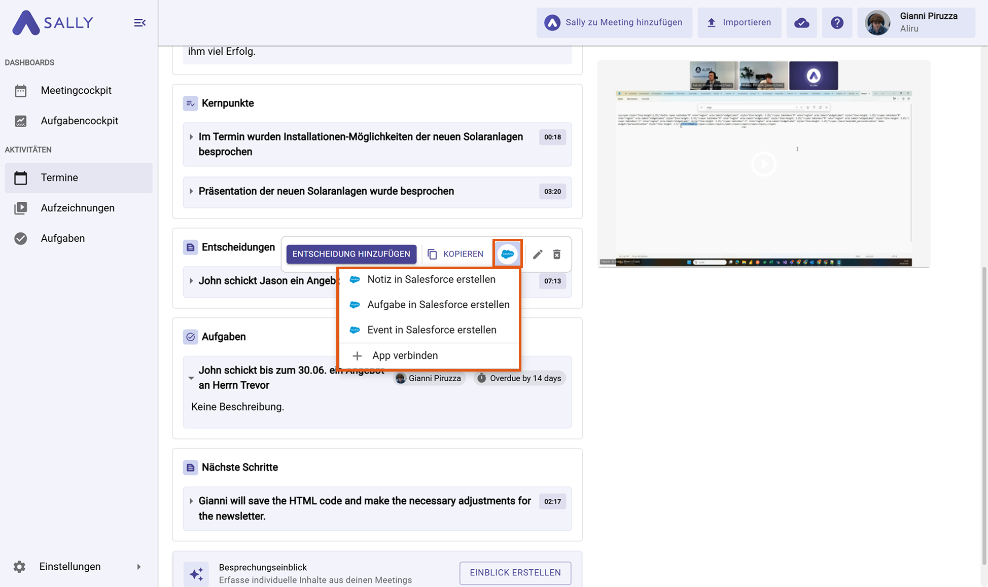 Notiz in Salesforce Formular mit Feldern für Titel, Text und Verknüpfungen