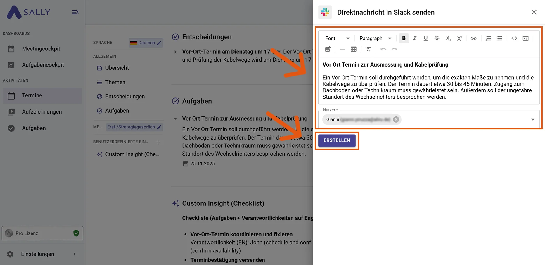 Slack Formular zur Erstellung einer Direktnachricht